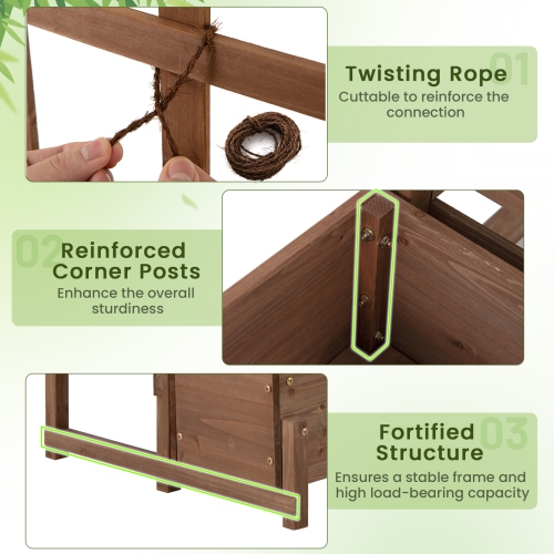 Raised Garden Bed with Trellis and Double-Tier Wooden Planter Box