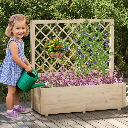 Freestanding Raised Garden Bed with Wooden Planter Box & Trellis