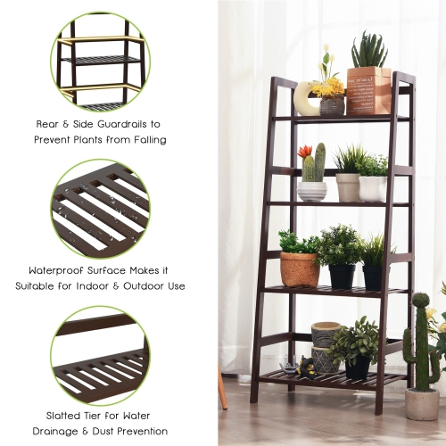 Wicker Plant Stand 4-Tier Display Rack with Guardrails – Space-Saving Organizer