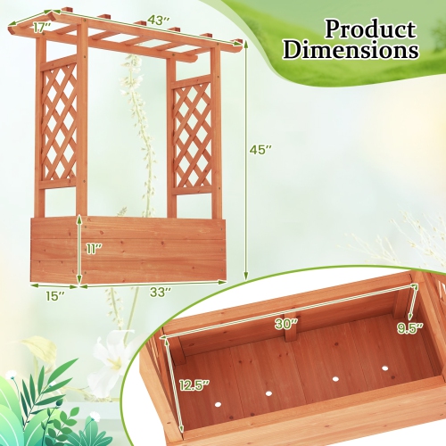 Wooden Elevated Planter with Trellis and Roof for Climbing Plants