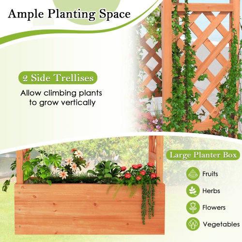 Wooden Elevated Planter with Trellis and Roof for Climbing Plants