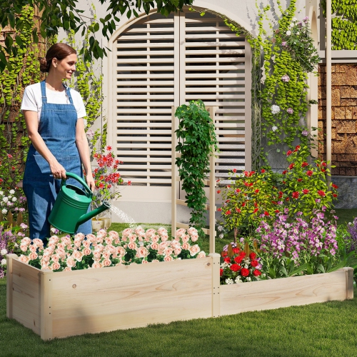 Jardinière surélevée en bois de 87&nbsp;po avec treillis et 2 jardinières