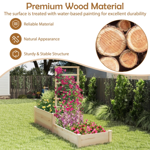 Jardinière surélevée en bois de 87&nbsp;po avec treillis et 2 jardinières