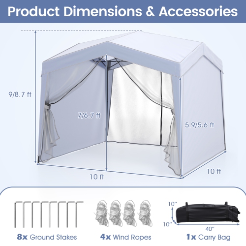 Folding Pop Up Canopy Tent with 4 Sidewalls, Netting & Wheeled Bag