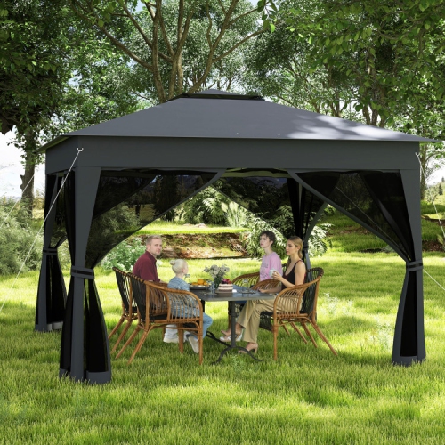 Portable Pop Up Gazebo Tent with Mosquito Netting and Ventilated Double Roof