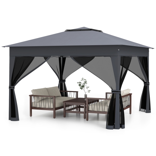Portable Pop Up Gazebo Tent with Mosquito Netting and Ventilated Double Roof