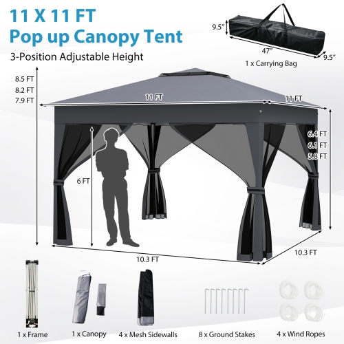 Portable Pop Up Gazebo Tent with Mosquito Netting and Ventilated Double Roof