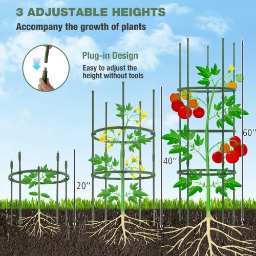 3-Pack Metal Garden Trellis Adjustable Plant Support for Tomatoes, Cucumbers, Vines