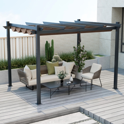 Aluminum Retractable Pergola Canopy Shelter for Patio, Garden, and Grape Vines