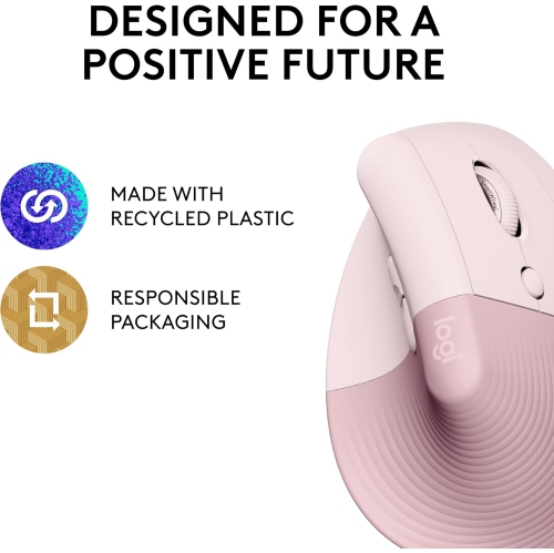 Logitech Lift Vertical Ergonomic Mouse, Wireless, Bluetooth or Logi Bolt USB receiver, Quiet clicks, compatible with Windows/macOS/iPadOS, Laptop, PC