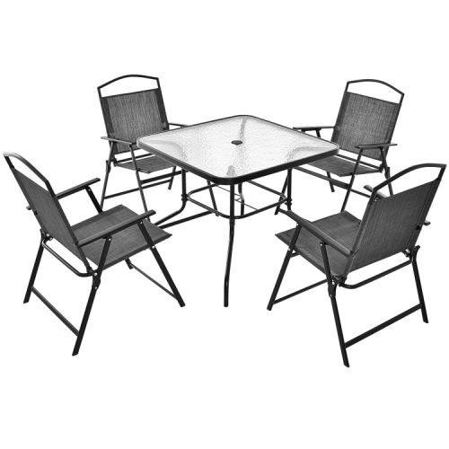 SLICKBLUE  5-Piece Garden Patio Dining Table Set With Umbrella Hole Design