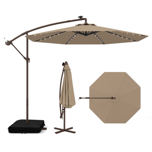 Parasol en porte-à-faux d'extérieur avec lampes LED intégrées et énergie solaire