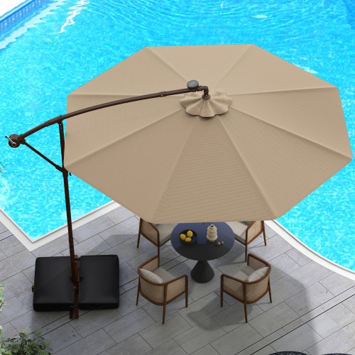 Parasol en porte-à-faux d'extérieur avec lampes LED intégrées et énergie solaire