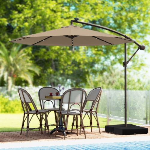 Parasol en porte-à-faux d'extérieur avec lampes LED intégrées et énergie solaire