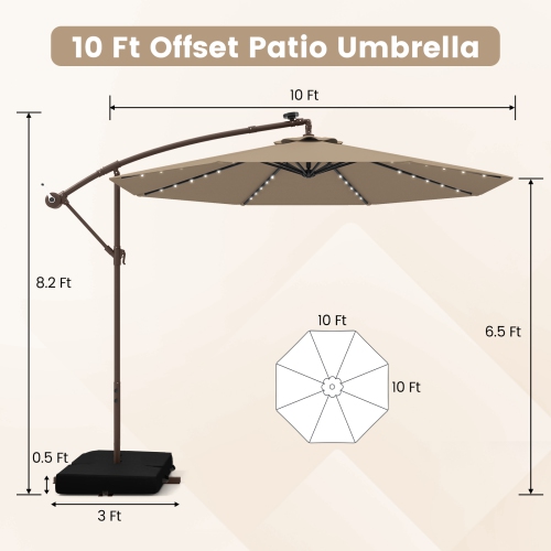 Parasol en porte-à-faux d'extérieur avec lampes LED intégrées et énergie solaire