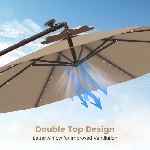 Parasol en porte-à-faux d'extérieur avec lampes LED intégrées et énergie solaire