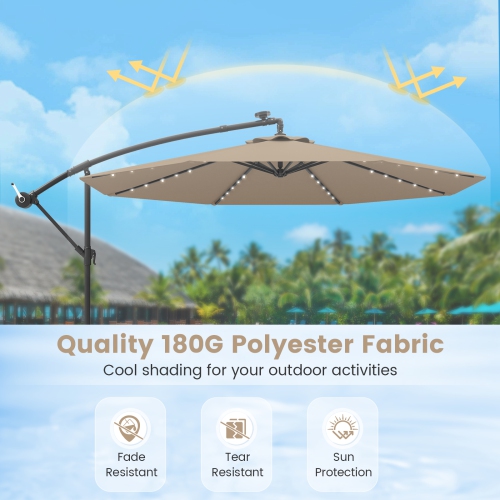Parasol en porte-à-faux d'extérieur avec lampes LED intégrées et énergie solaire
