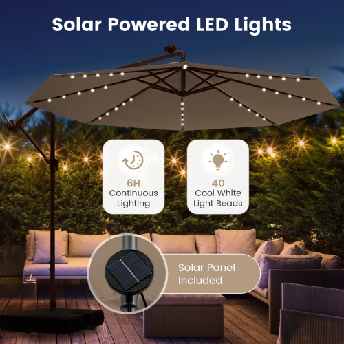 Parasol en porte-à-faux d'extérieur avec lampes LED intégrées et énergie solaire