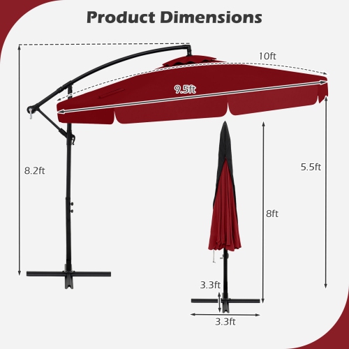 Outdoor Cantilever Umbrella with Adjustable Tilt and Ruffled Edge Design