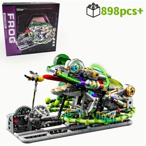 Mechanical Frog Building Blocks Set – 898pcs Amphibious Animal Life Model with Light & Stand, Creative STEM Toy for Kids Ages 8+