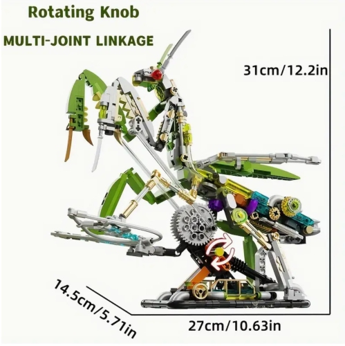 Mechanical Mantis Building Blocks Set – 999pcs Insect Model Kit with Lights & Display Stand, Creative STEM Toy for Kids & Adults