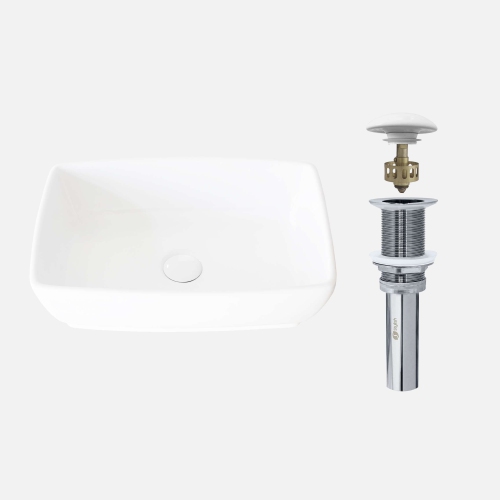 Stylish 19" Top-mount Rectangular Porcelain Vessel Bathroom Sink with Pop-Up Drain P-220D