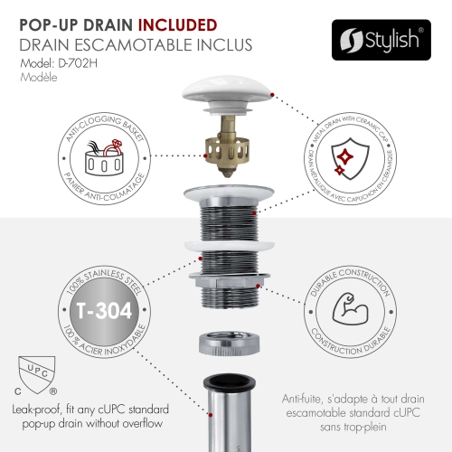 Stylish 19" Top-mount Rectangular Porcelain Vessel Bathroom Sink with Pop-Up Drain P-220D