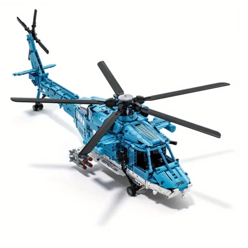 Attack Helicopter Building Blocks Set – 1711pcs Military Model Kit with Blue Design, Realistic Details, STEM Toy for Teens & Adults