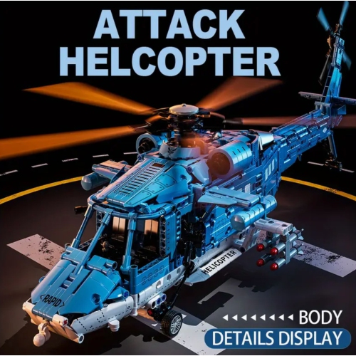 Attack Helicopter Building Blocks Set – 1711pcs Military Model Kit with Blue Design, Realistic Details, STEM Toy for Teens & Adults