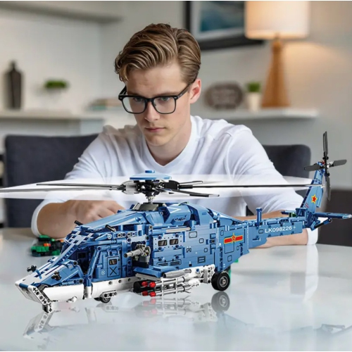 Attack Helicopter Building Blocks Set – 1711pcs Military Model Kit with Blue Design, Realistic Details, STEM Toy for Teens & Adults