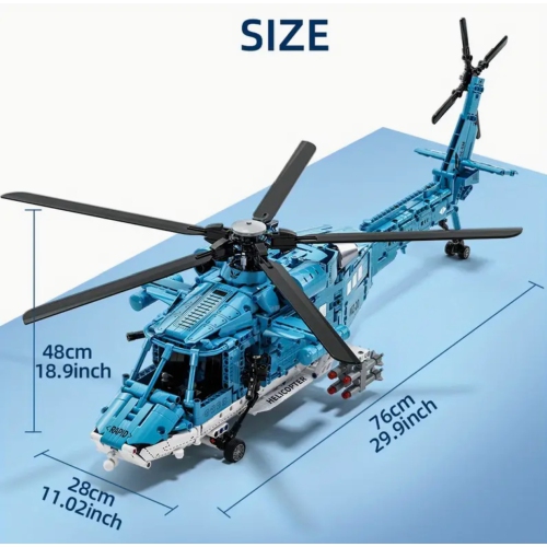 Attack Helicopter Building Blocks Set – 1711pcs Military Model Kit with Blue Design, Realistic Details, STEM Toy for Teens & Adults