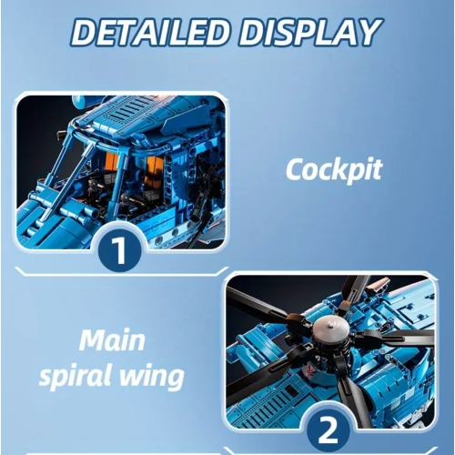 Attack Helicopter Building Blocks Set – 1711pcs Military Model Kit with Blue Design, Realistic Details, STEM Toy for Teens & Adults