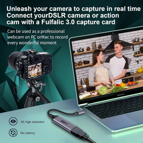 Fulfalic Video Capture Card, 4K HDMI to USB C 3.0 Capture Card, 1080P HD 60fps Live and Record Video Audio Grabber for Gaming, Streaming, Teaching,