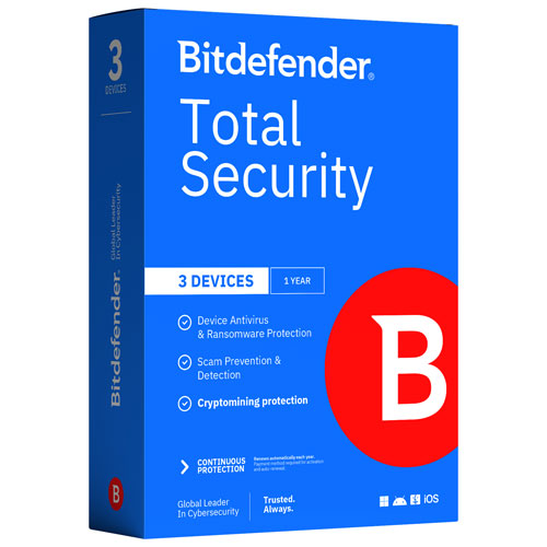Bitdefender Total Security - 3 appareils - 1 utilisateur - 1 an