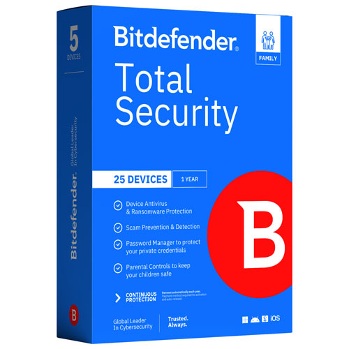 Bitdefender Total Security Family Edition (PC/Mac/iOS/Android) - 5 User - 1 Year - Digital Download