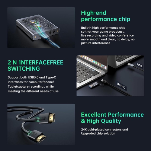 Video Capture Card, Audio Video Capture Card, USB 3.0 Capture Card 4K HDMI Loop-Out, 1080P 60FPS/2K 30FPS Video Game Capture for Streaming Works for