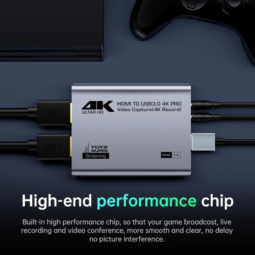 Video Capture Card, Audio Video Capture Card, USB 3.0 Capture Card 4K HDMI Loop-Out, 1080P 60FPS/2K 30FPS Video Game Capture for Streaming Works for