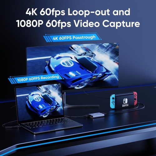 4K 60fps Audio Video HDMI Game Capture, Live Gamer Portable Pass-Through 4K Full HD 1080P 60fps USB3.0 Capture Card Ultra Low Latency Record Stream
