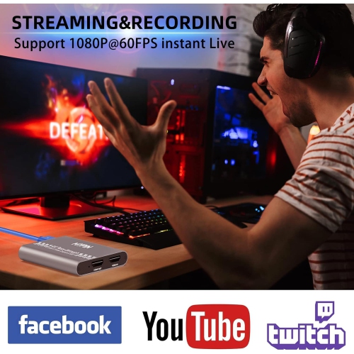 4K 60fps Audio Video HDMI Game Capture, Live Gamer Portable Pass-Through 4K Full HD 1080P 60fps USB3.0 Capture Card Ultra Low Latency Record Stream