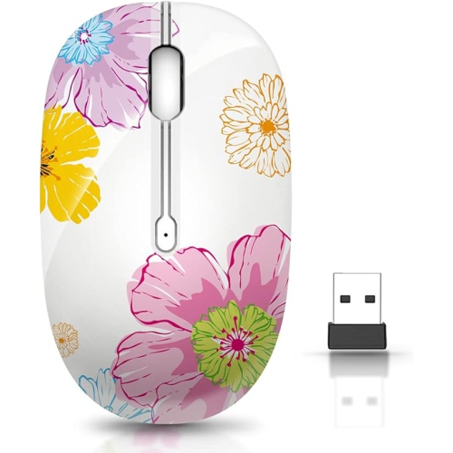 Wireless Mouse with Nano Receiver for PC, Laptop, Notebook, Computer, MacBook, Less Noise, Portable Mobile Optical Mice.(Flower)