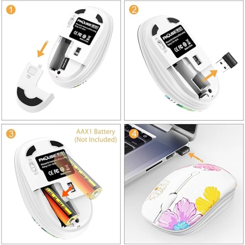 Wireless Mouse with Nano Receiver for PC, Laptop, Notebook, Computer, MacBook, Less Noise, Portable Mobile Optical Mice.(Flower)