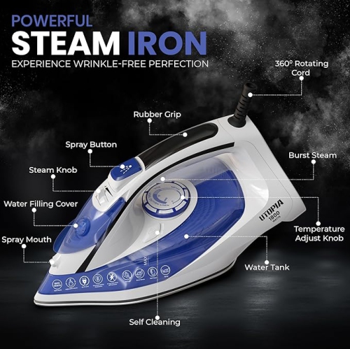 Utopia Home Steam Iron for Clothes - Non-Stick Soleplate -1800W Clothes Iron - Adjustable Thermostat Control, Variable Steam Control, Auto-Off,