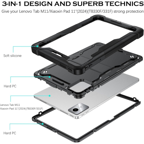for Lenovo Tab M11 Case with Kickstand 3 in 1 Hybrid PC Rubber Heavy Duty Shockproof Full Body Protection Tablet