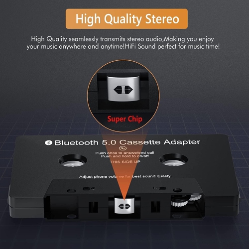 Audio Cassette Aux Adapter, Bluetooth 5.0 Cassette Receiver,Cassette Tape to Aux Adapter,Tape Audio Adapter, Tape Desk