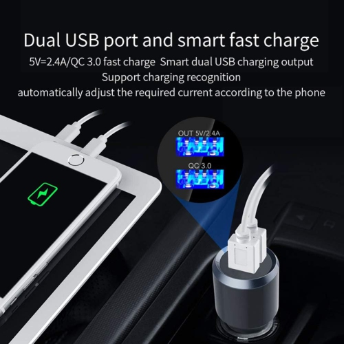 Émetteur FM Bluetooth pour l'auto, récepteur adaptateur radio pour l'auto Bluetooth 5,0 avec lumière à 7 couleurs, QC3.0/2.4&nbsp;A USB Car