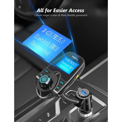 Émetteur FM Bluetooth sans fil pour l'auto Adaptateur radio pour l'auto avec écran de 1,44 po Prend en charge les cartes TF/SD et USB