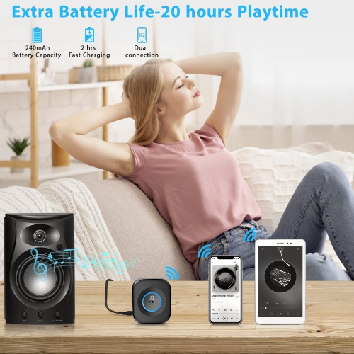 Récepteur Bluetooth 5,4 pour haut-parleur, adaptateur de musique haute fidélité sans fil avec micro intégré pour les appels mains libres pour la