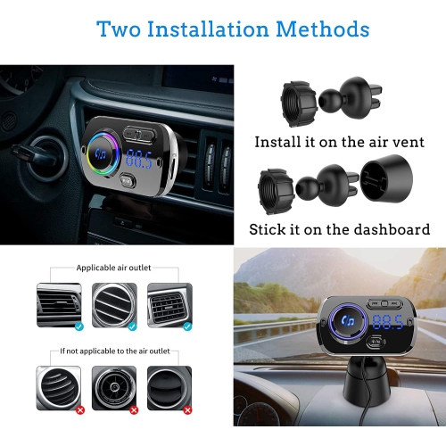 FM Transmitter Bluetooth 5.0 Hands-Free Car Kit with Quick Charge QC 3.0 Car Radio Adapter with Microphone CVC Noise