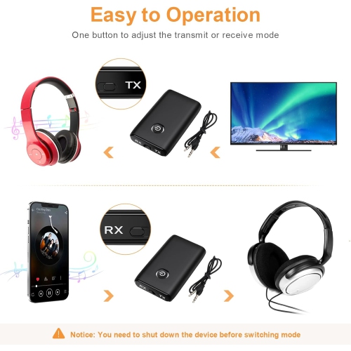 Adaptateur Bluetooth auxiliaire pour l'auto, émetteur-récepteur Bluetooth 2-en-1, adaptateur Bluetooth 5,0 pour l'auto, appels mains libres