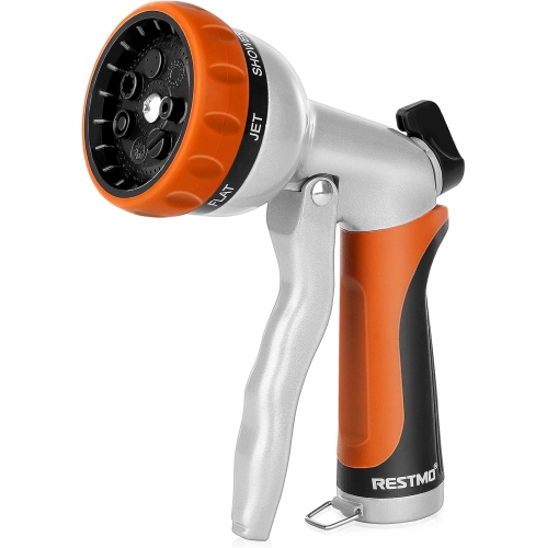 Garden Hose Nozzle, Heavy Duty Metal Water Hose Nozzle w 7 Adjustable Spray Patterns, High Pressure Hand Sprayer w Flow Control, Best for Watering Plant & Lawn, Washing Cars